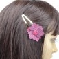 Pince clip doré 7cm fleur tissu satiné - mauve