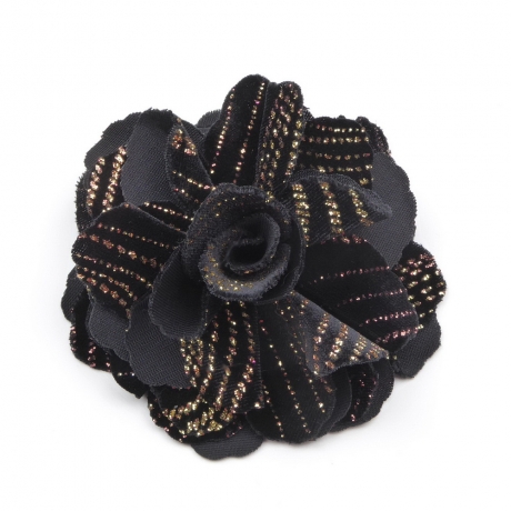 Broche clip fleur velours 10cm - noir or