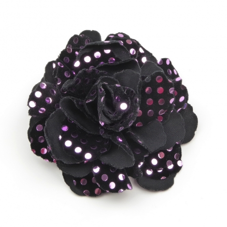 Broche clip fleur velours 10cm - noir violet