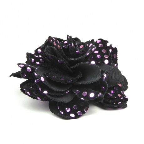 Broche clip fleur velours 10cm - noir violet