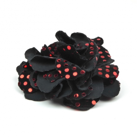 Broche clip fleur velours 10cm - noir rouge