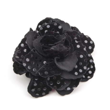 Broche clip fleur velours 10cm - noir