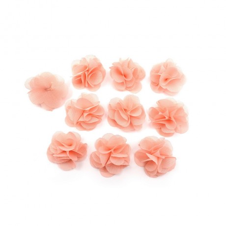 Lot de 10 petites fleurs en tissu voile saumon