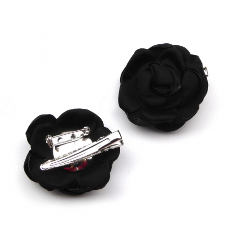 2 broches clip fleur satin 4.5cm - Noir