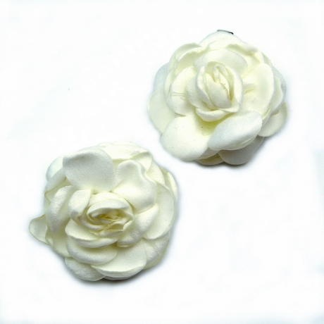 2 broches clip fleur satin 4.5cm - Ivoire