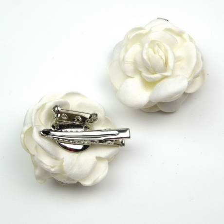 2 broches clip fleur satin 4.5cm - Ivoire