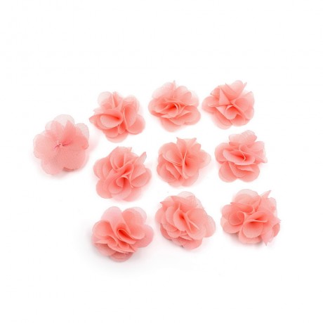 Lot de 10 petites fleurs en tissu voile rose saumon