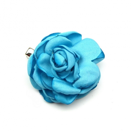 2 broches clip fleur satin 4.5cm - Bleu