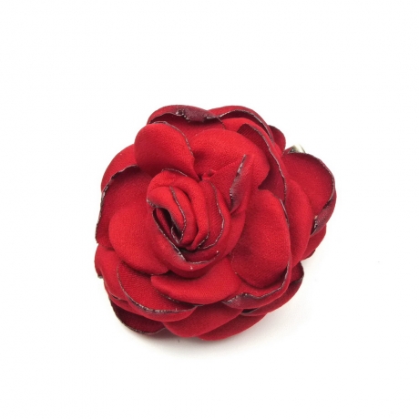 2 broches clip fleur satin 4.5cm - Rouge foncé
