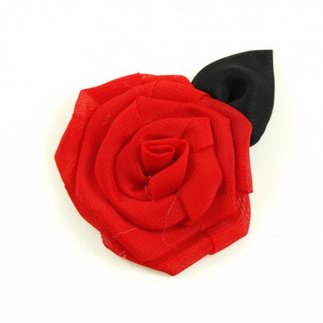 Fleur avec feuille en tissu 6cm - Rouge