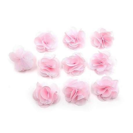 Lot de 10 petites fleurs en tissu voile rose pâle