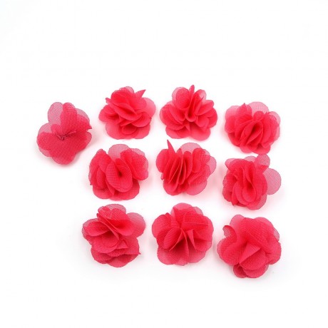 Lot de 10 petites fleurs en tissu voile fuchsia