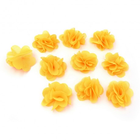 Lot de 10 petites fleurs en tissu voile jaune