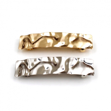 Barrette cheveux métal design martelé 8.5cm - doré