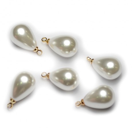 Lot de 6 perles pendentif goutte sur tige doré - blanc