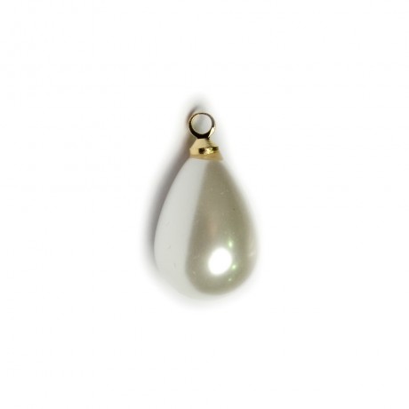 Lot de 6 perles pendentif goutte sur tige doré - blanc