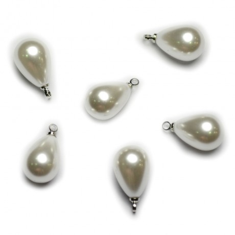 Lot de 6 perles pendentif goutte sur tige argenté - blanc