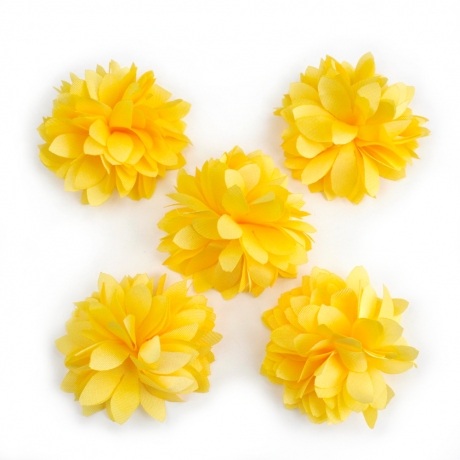 Lot de 5 petites fleurs en tissu satin - jaune vif