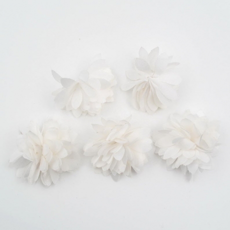 Lot de 5 petites fleurs en tissu satin - blanc cassé
