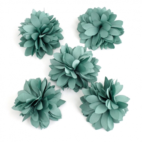 Lot de 5 petites fleurs en tissu satin - vert sauge