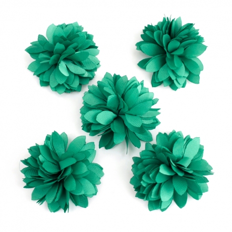 Lot de 5 petites fleurs en tissu satin - vert émeraude