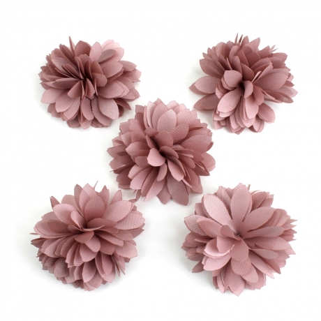 Lot de 5 petites fleurs en tissu satin - vieux rose clair