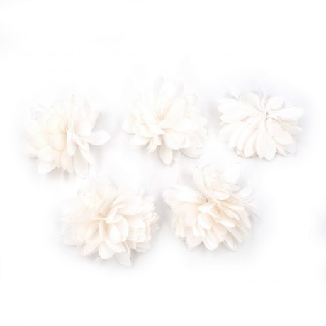 Lot de 5 petites fleurs en tissu satin - blanc cassé
