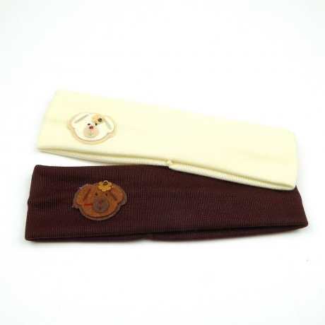 Lot de 2 bandeaux enfant tête chien - marron crème