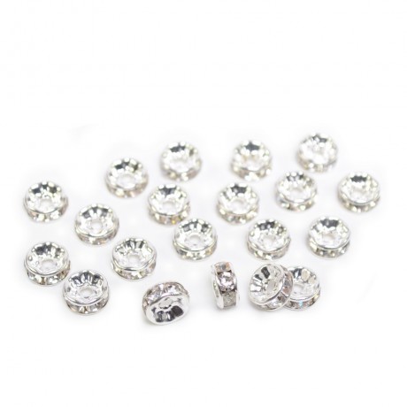 Lot 20 perles 7mm rondelles intercalaires strass argenté