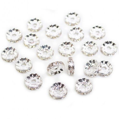 Lot 20 perles 10mm rondelles intercalaires strass argenté