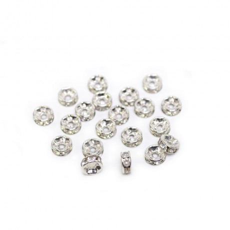 Lot 20 perles 6mm rondelles intercalaires strass argenté rodium