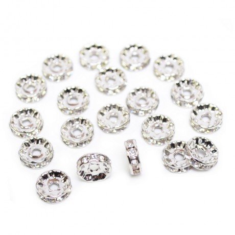 Lot 20 perles 10mm rondelles intercalaires strass argenté rodium