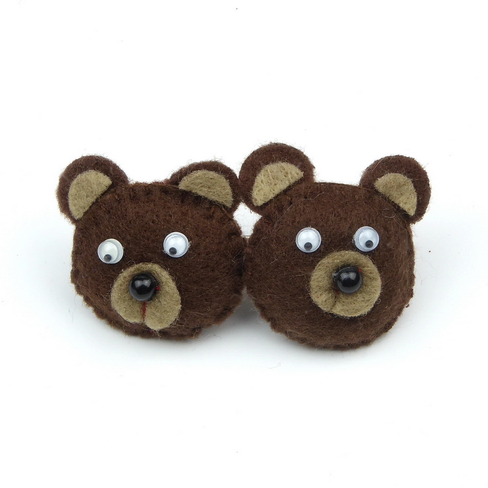 Barrette enfant 6cm têtes ourson feutrine - marron