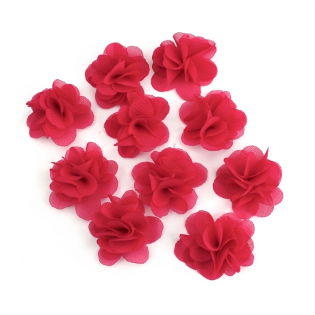 Lot de 10 petites fleurs en tissu voile fuchsia