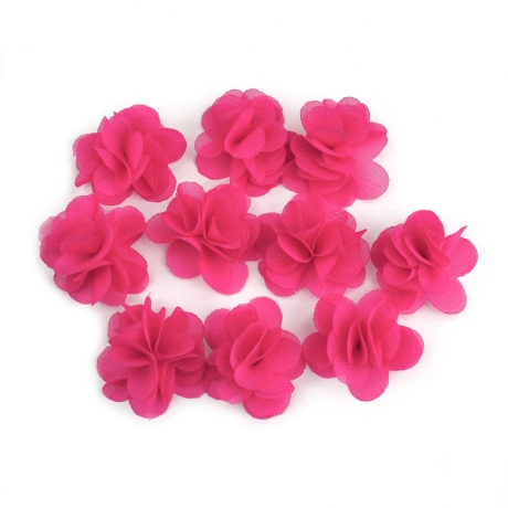 Lot de 10 petites fleurs en tissu voile fuchsia clair