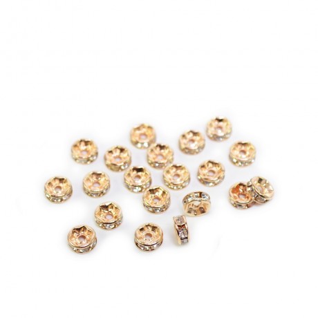 Lot 20 perles 6mm rondelles intercalaires strass doré
