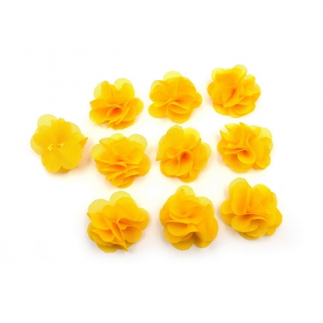 Lot de 10 petites fleurs en tissu voile jaune