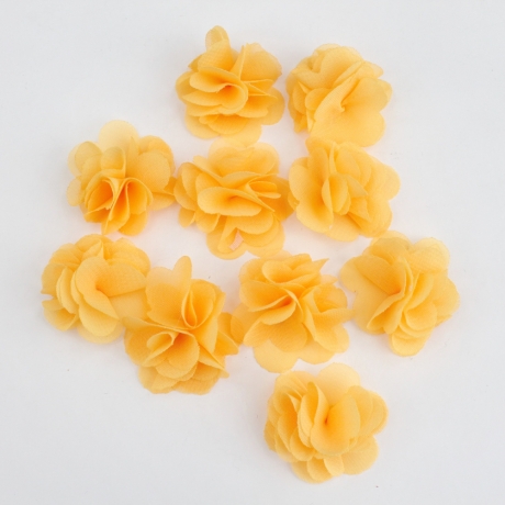 Lot de 10 petites fleurs en tissu voile jaune orangé