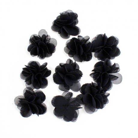 Lot de 10 petites fleurs en tissu voile noir
