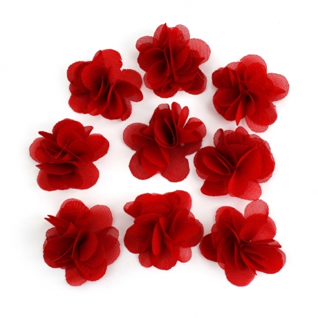 Lot de 10 petites fleurs en tissu voile rouge foncé