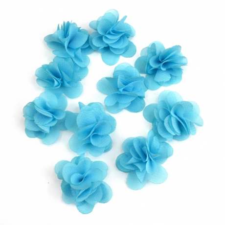 Lot de 10 petites fleurs en tissu voile bleu