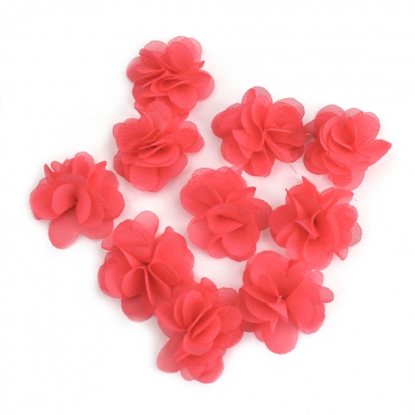 Lot de 10 petites fleurs en tissu voile corail