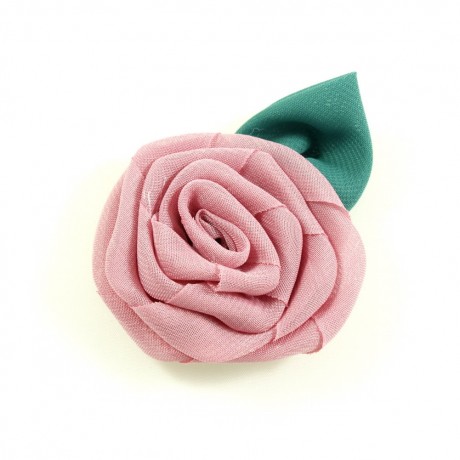 Fleur avec feuille en tissu 6cm - Vieux Rose