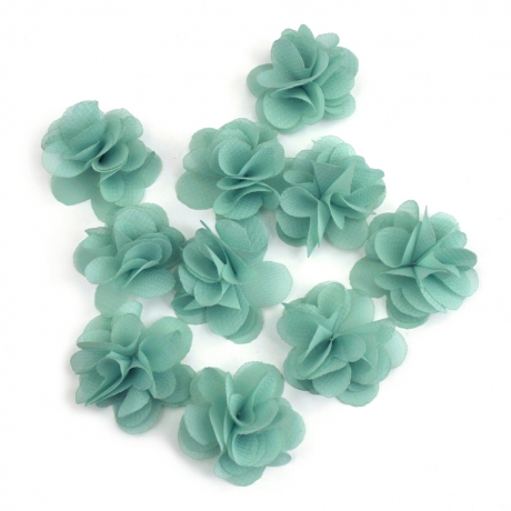 Lot de 10 petites fleurs en tissu voile bleu cyan
