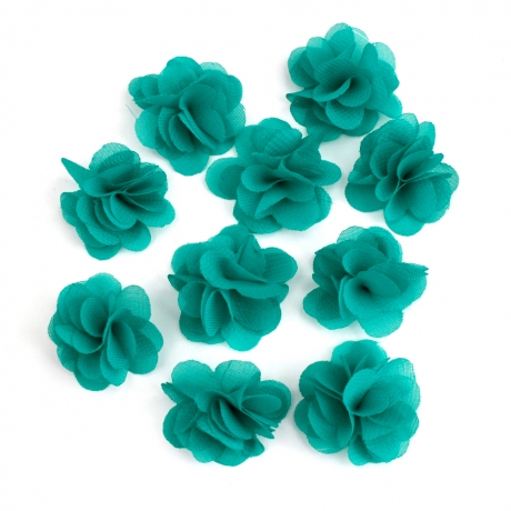 Lot de 10 petites fleurs en tissu voile bleu turquoise