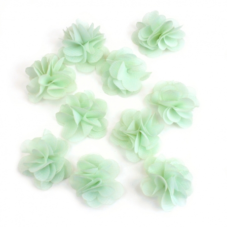 Lot de 10 petites fleurs en tissu voile vert d'eau