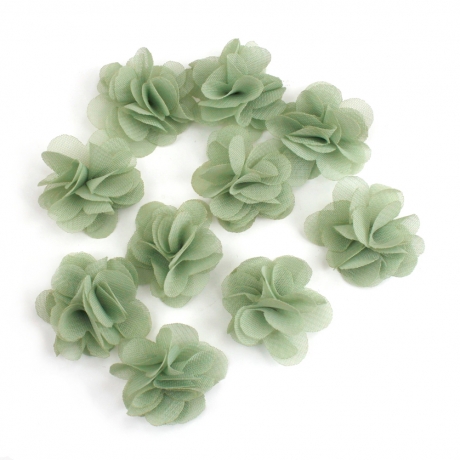 Lot de 10 petites fleurs en tissu voile vert céladon