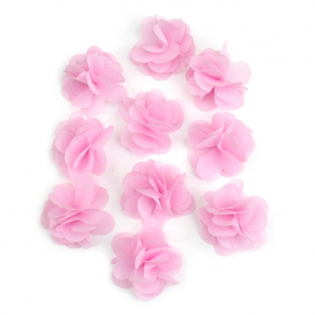 Lot de 10 petites fleurs en tissu voile rose