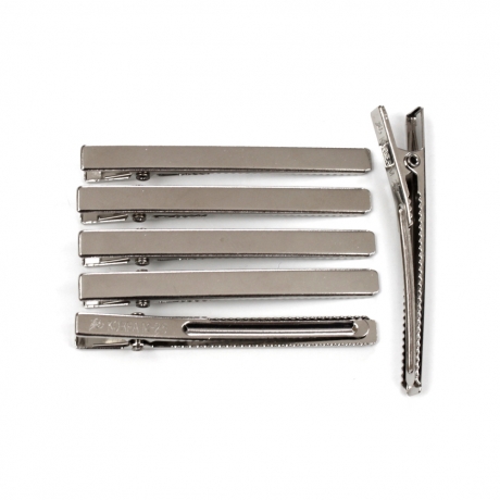 10 Pinces cheveux crocodile plat en métal argenté 6cmx0.5cm