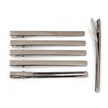 10 Pinces cheveux crocodile plat en métal argenté 8cmx0.5cm